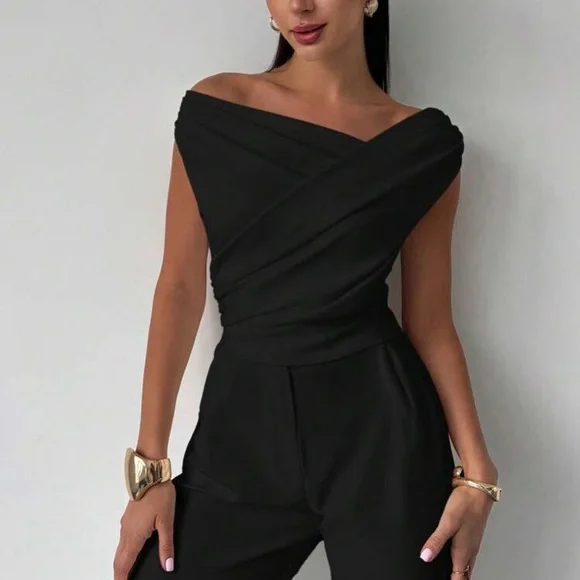 Elegant White Off-Shoulder Asymmetrical Neck Blouse